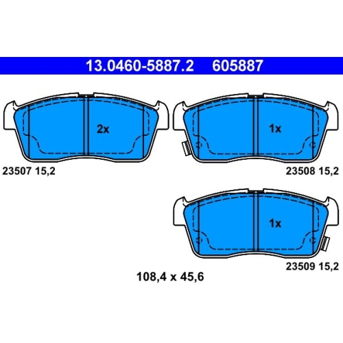 Bremsbelagsatz, Scheibenbremse ATE 13.0460-5887.2 f&uuml;r DAIHATSU NISSAN SUBARU