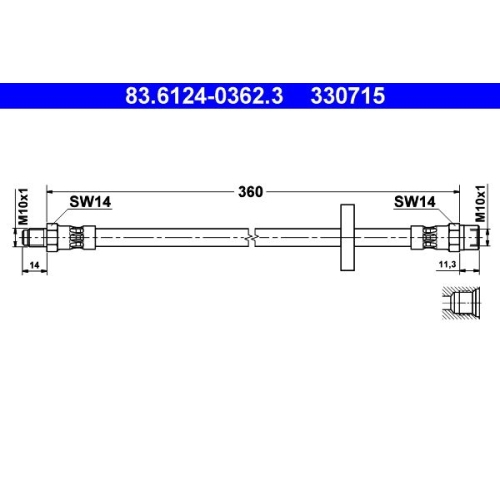 Bremsschlauch ATE 83.6124-0362.3 f&uuml;r VAG, Hinterachse, Vorderachse