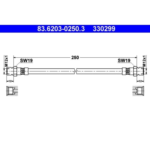 Bremsschlauch ATE 83.6203-0250.3 f&uuml;r MAGIRUS-DEUTZ MERCEDES-BENZ, Hinterachse