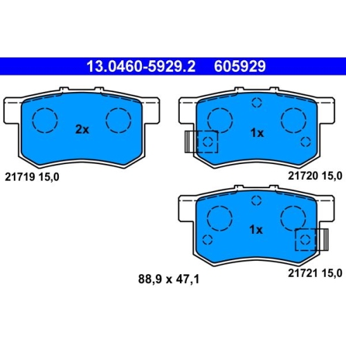 Bremsbelagsatz, Scheibenbremse ATE 13.0460-5929.2 f&uuml;r FIAT HONDA MG ROVER SUZUKI