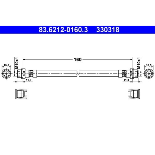 Bremsschlauch ATE 83.6212-0160.3 f&uuml;r VAG, Hinterachse