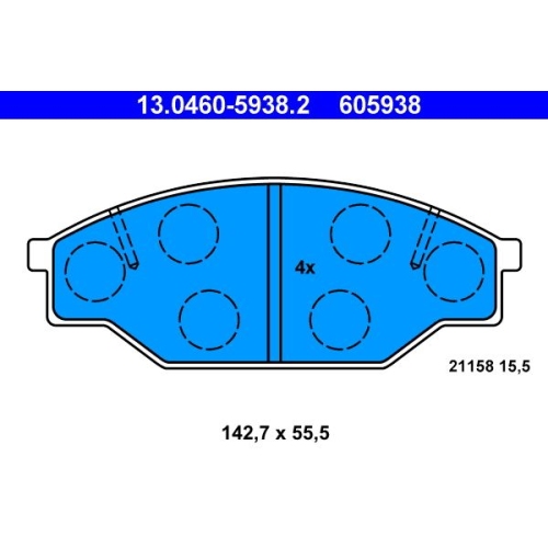 Bremsbelagsatz, Scheibenbremse ATE 13.0460-5938.2 f&uuml;r TOYOTA VAG, Vorderachse
