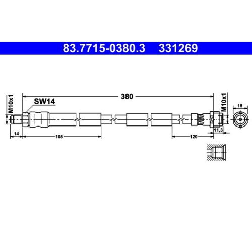 Bremsschlauch ATE 83.7715-0380.3 f&uuml;r MERCEDES-BENZ, Vorderachse