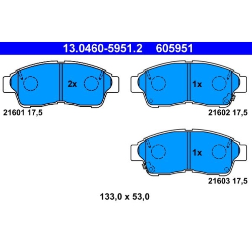 Bremsbelagsatz, Scheibenbremse ATE 13.0460-5951.2 f&uuml;r TOYOTA, Vorderachse