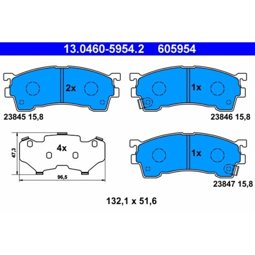 Bremsbelagsatz, Scheibenbremse ATE 13.0460-5954.2 f&uuml;r FORD MAZDA, Vorderachse