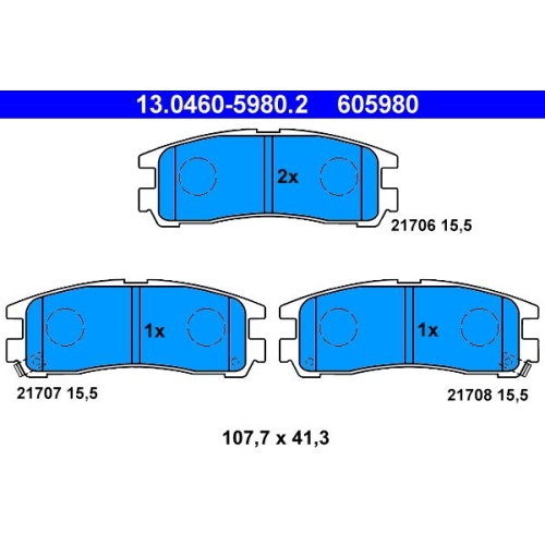 Bremsbelagsatz, Scheibenbremse ATE 13.0460-5980.2 f&uuml;r MITSUBISHI, Hinterachse