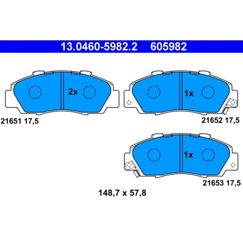 Bremsbelagsatz, Scheibenbremse ATE 13.0460-5982.2 f&uuml;r HONDA, Vorderachse