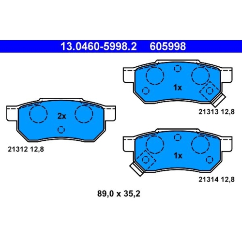 Bremsbelagsatz, Scheibenbremse ATE 13.0460-5998.2 f&uuml;r HONDA ROVER, Hinterachse