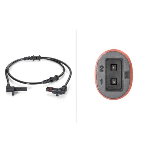 Sensor, Raddrehzahl HELLA 6PU 012 806-361 f&uuml;r MERCEDES-BENZ, Vorderachse, links