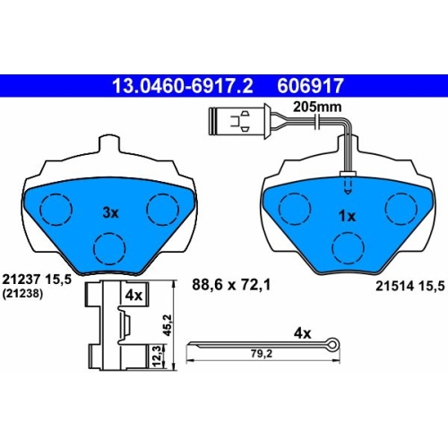 Bremsbelagsatz, Scheibenbremse ATE 13.0460-6917.2 f&uuml;r LAND ROVER, Hinterachse