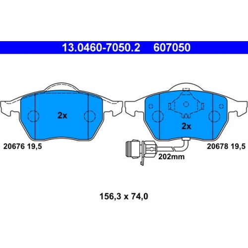 Bremsbelagsatz, Scheibenbremse ATE 13.0460-7050.2 f&uuml;r VAG, Vorderachse