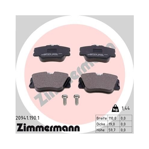 Bremsbelagsatz, Scheibenbremse ZIMMERMANN 20941.190.1 f&uuml;r MERCEDES-BENZ