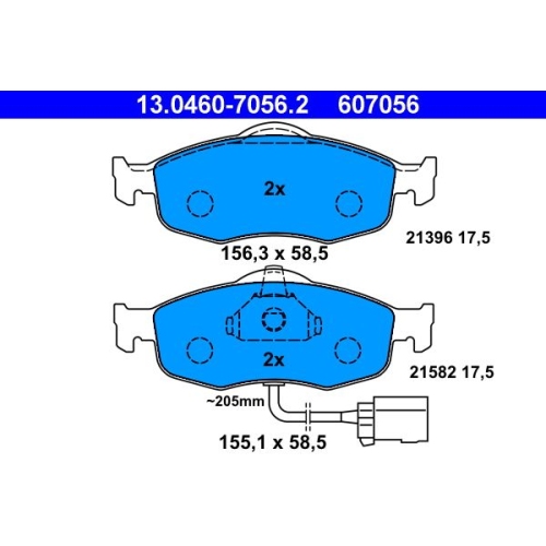 Bremsbelagsatz, Scheibenbremse ATE 13.0460-7056.2 f&uuml;r FORD, Vorderachse