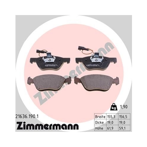 Bremsbelagsatz, Scheibenbremse ZIMMERMANN 21636.190.1 f&uuml;r ALFA ROMEO FIAT LANCIA