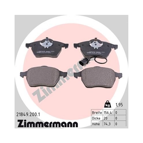 Bremsbelagsatz, Scheibenbremse ZIMMERMANN 21849.200.1 f&uuml;r FORD VAG, Vorderachse