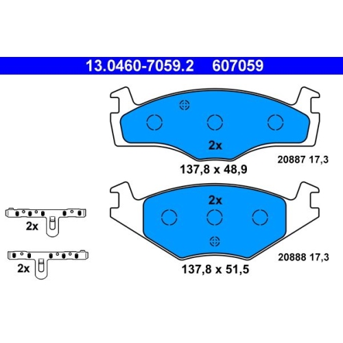 Bremsbelagsatz, Scheibenbremse ATE 13.0460-7059.2 f&uuml;r VAG, Vorderachse