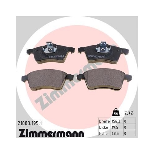 Bremsbelagsatz, Scheibenbremse ZIMMERMANN 21883.195.1 f&uuml;r VAG, Vorderachse