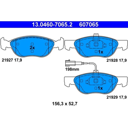 Bremsbelagsatz, Scheibenbremse ATE 13.0460-7065.2 f&uuml;r FIAT, Vorderachse