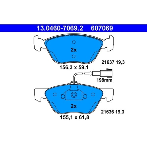 Bremsbelagsatz, Scheibenbremse ATE 13.0460-7069.2 f&uuml;r FIAT, Vorderachse