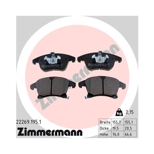 Bremsbelagsatz, Scheibenbremse ZIMMERMANN 22269.195.1 f&uuml;r FORD, Vorderachse