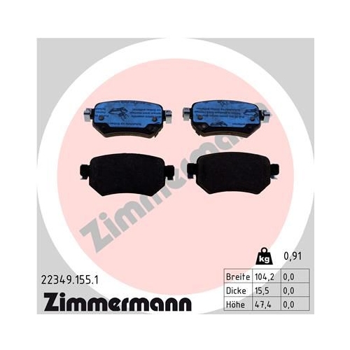 Bremsbelagsatz, Scheibenbremse ZIMMERMANN 22349.155.1 f&uuml;r MAZDA, Hinterachse