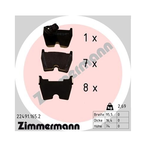 Bremsbelagsatz, Scheibenbremse ZIMMERMANN 22491.165.2 f&uuml;r AUDI, Vorderachse