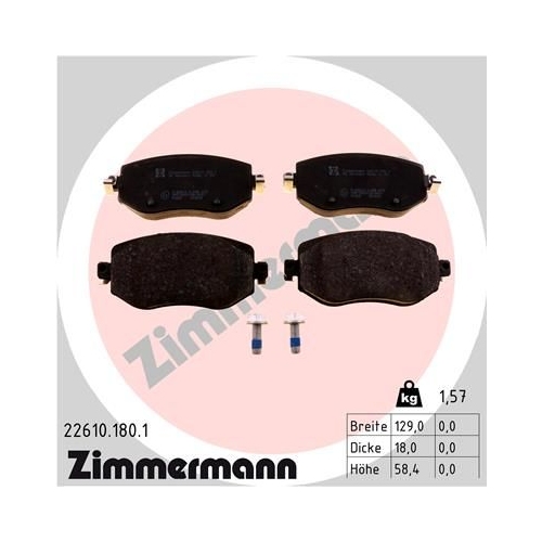 Bremsbelagsatz, Scheibenbremse ZIMMERMANN 22610.180.1 f&uuml;r RENAULT, Vorderachse