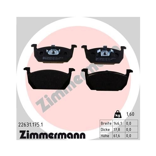 Bremsbelagsatz, Scheibenbremse ZIMMERMANN 22631.175.1 f&uuml;r VAG, Vorderachse