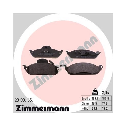 Bremsbelagsatz, Scheibenbremse ZIMMERMANN 23193.165.1 f&uuml;r MERCEDES-BENZ