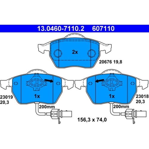 Bremsbelagsatz, Scheibenbremse ATE 13.0460-7110.2 f&uuml;r SEAT SKODA VAG