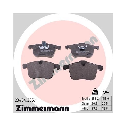 Bremsbelagsatz, Scheibenbremse ZIMMERMANN 23404.205.1 f&uuml;r OPEL SAAB, Vorderachse