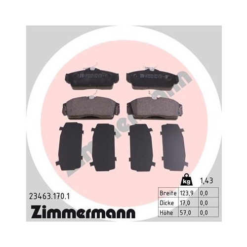 Bremsbelagsatz, Scheibenbremse ZIMMERMANN 23463.170.1 f&uuml;r NISSAN, Vorderachse