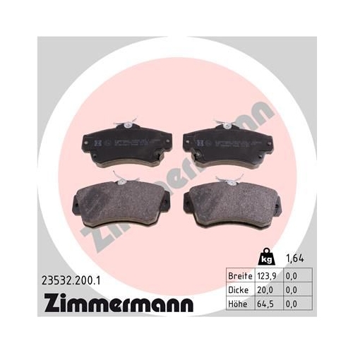 Bremsbelagsatz, Scheibenbremse ZIMMERMANN 23532.200.1 f&uuml;r CHRYSLER, Vorderachse