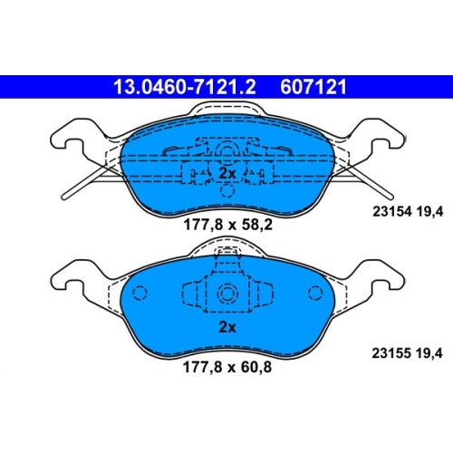 Bremsbelagsatz, Scheibenbremse ATE 13.0460-7121.2 f&uuml;r FORD, Vorderachse