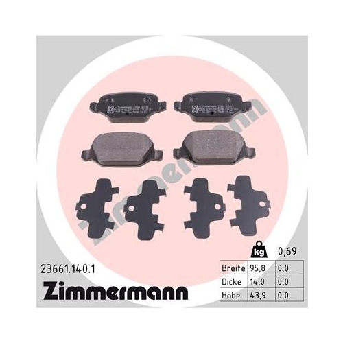 Bremsbelagsatz, Scheibenbremse ZIMMERMANN 23661.140.1 f&uuml;r FIAT, Hinterachse