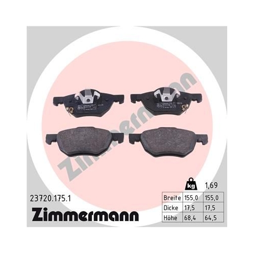 Bremsbelagsatz, Scheibenbremse ZIMMERMANN 23720.175.1 f&uuml;r HONDA, Vorderachse