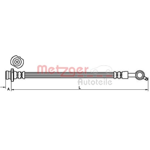 Bremsschlauch METZGER 4111235 f&uuml;r NISSAN, Hinterachse links, au&szlig;en