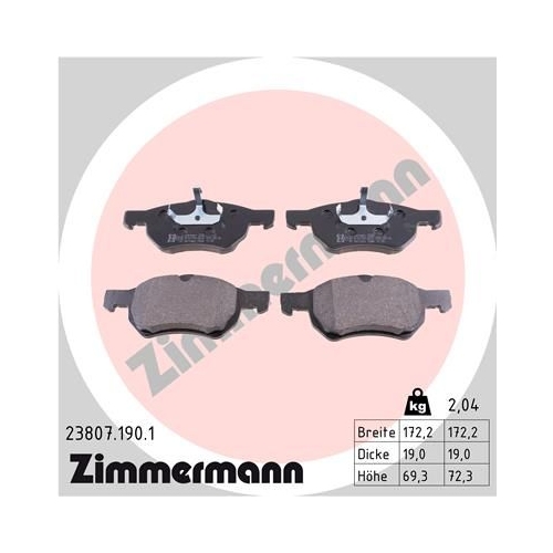 Bremsbelagsatz, Scheibenbremse ZIMMERMANN 23807.190.1 f&uuml;r CHRYSLER, Vorderachse