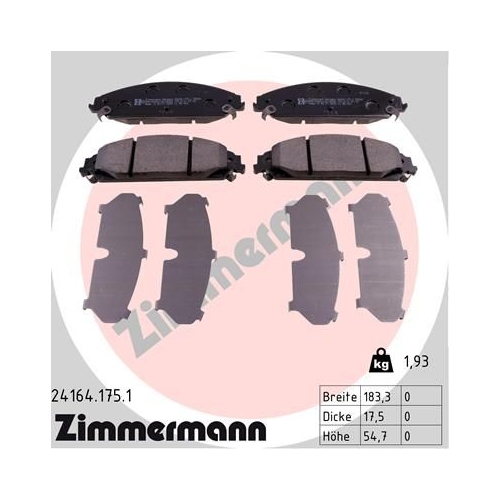 Bremsbelagsatz, Scheibenbremse ZIMMERMANN 24164.175.1 f&uuml;r CHRYSLER DODGE LANCIA