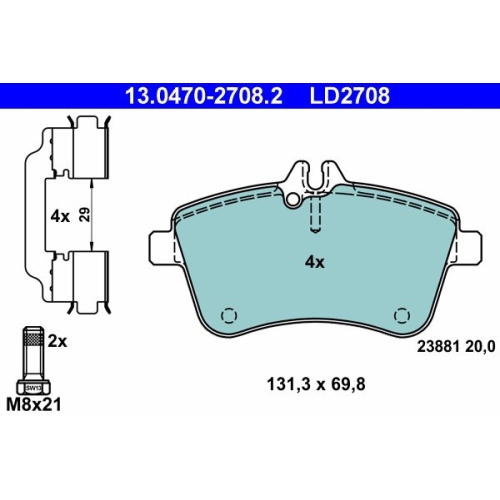 Bremsbelagsatz, Scheibenbremse ATE 13.0470-2708.2 ATE Ceramic f&uuml;r MERCEDES-BENZ