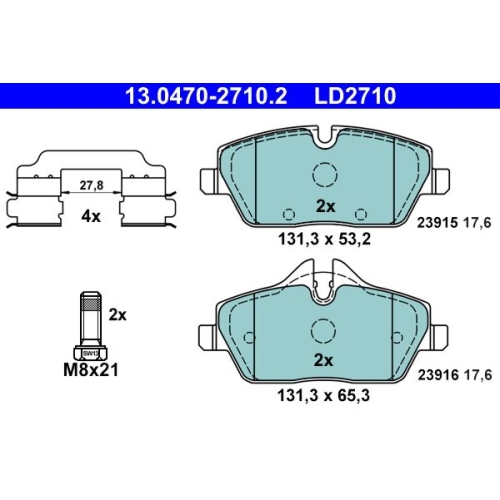 Bremsbelagsatz, Scheibenbremse ATE 13.0470-2710.2 ATE Ceramic f&uuml;r BMW MINI