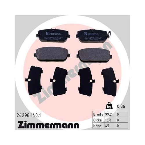 Bremsbelagsatz, Scheibenbremse ZIMMERMANN 24298.140.1 f&uuml;r FIAT MAZDA