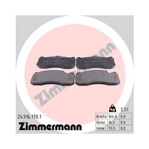 Bremsbelagsatz, Scheibenbremse ZIMMERMANN 24316.170.1 f&uuml;r BMW, Vorderachse