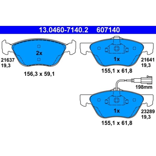Bremsbelagsatz, Scheibenbremse ATE 13.0460-7140.2 f&uuml;r FIAT, Vorderachse