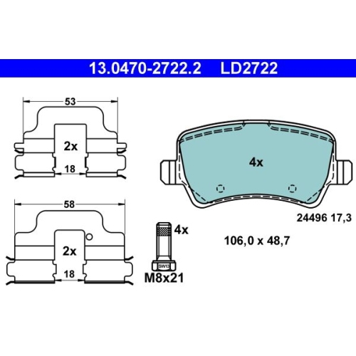 Bremsbelagsatz, Scheibenbremse ATE 13.0470-2722.2 ATE Ceramic f&uuml;r FORD VOLVO