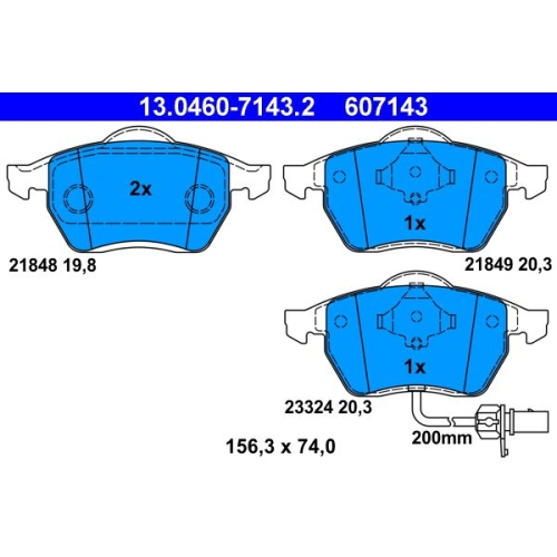 Bremsbelagsatz, Scheibenbremse ATE 13.0460-7143.2 f&uuml;r FORD SEAT VAG, Vorderachse