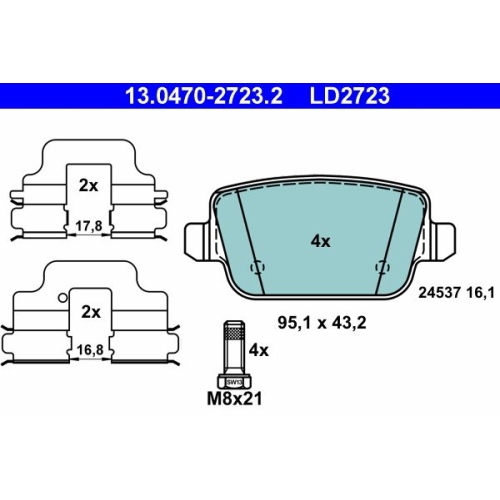 Bremsbelagsatz, Scheibenbremse ATE 13.0470-2723.2 ATE Ceramic f&uuml;r FORD