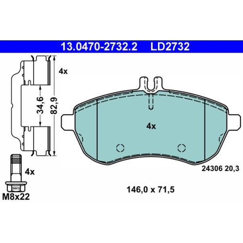 Bremsbelagsatz, Scheibenbremse ATE 13.0470-2732.2 ATE Ceramic f&uuml;r MERCEDES-BENZ
