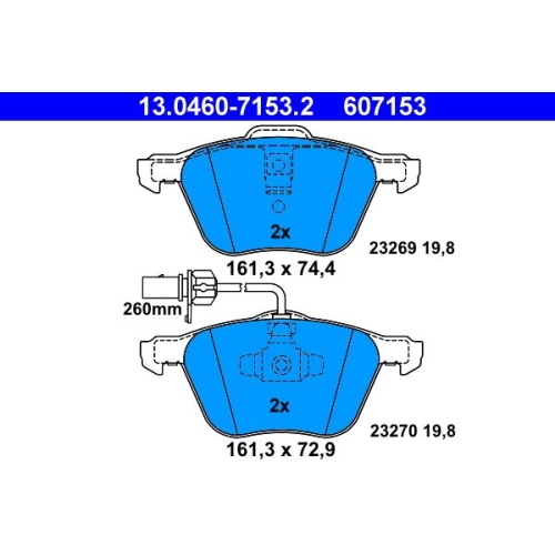 Bremsbelagsatz, Scheibenbremse ATE 13.0460-7153.2 f&uuml;r FORD SEAT VAG, Vorderachse