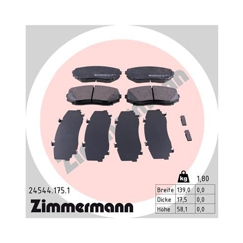 Bremsbelagsatz, Scheibenbremse ZIMMERMANN 24544.175.1 f&uuml;r FORD MAZDA MITSUBISHI